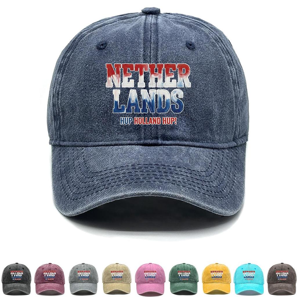 "NETHERLANDS" "HUP HOLLAND HUP" Flag Printed Baseball Hat , Adjustable Sun Hat Sporting Slouchy Lightweight Simple Dad Hat