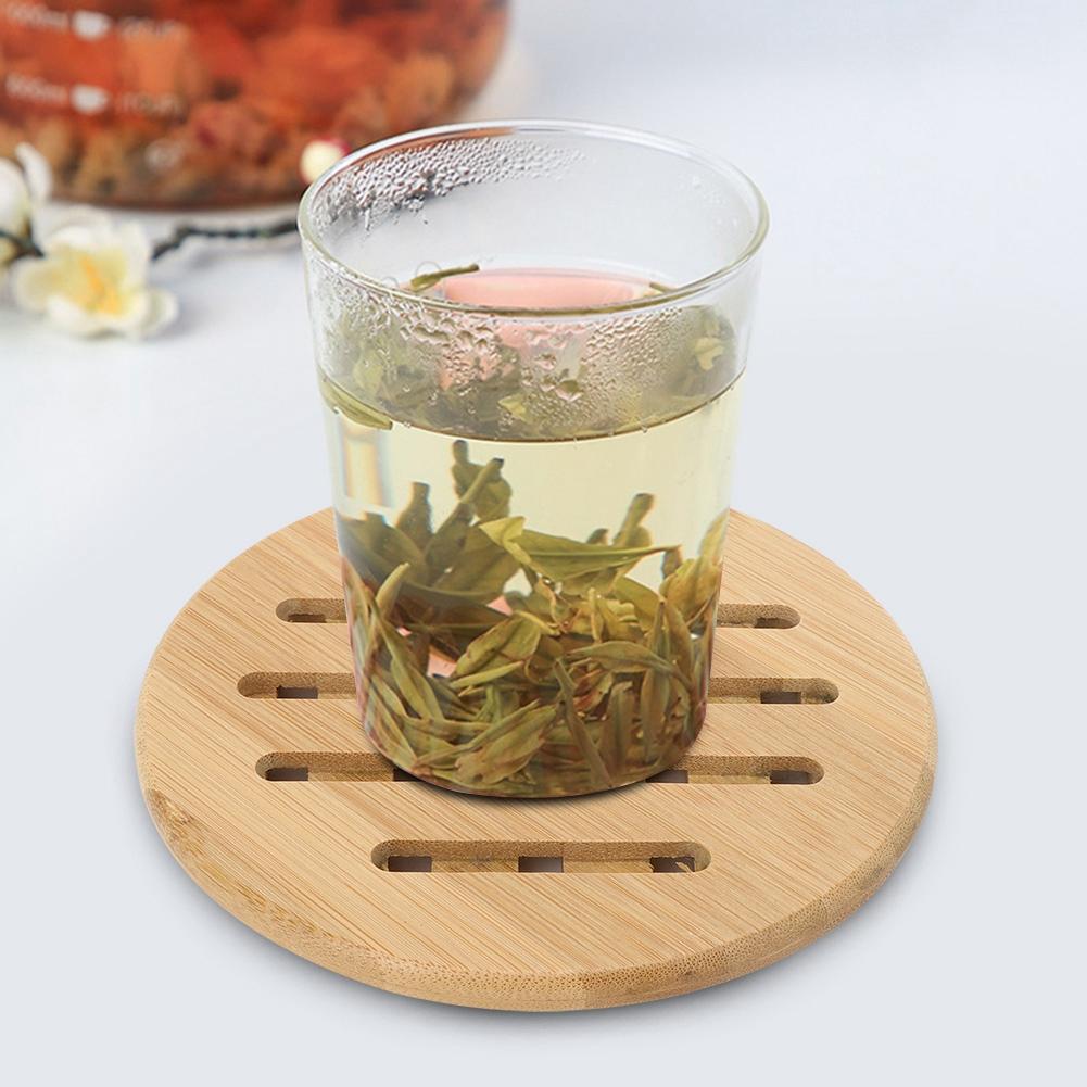 4 Stück Bambus Tischset Hitzebeständig Rutschfest Schüssel Tasse Wärmeisolieruntersetzer für Zuhause Küche(Runde Form )