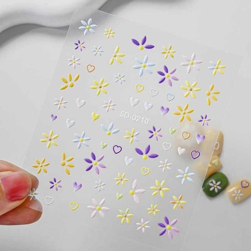 5D Exquisite Flower Nail Sticker 8*10cm Self-adhesive Luxurious Daisy Nail Art Sticker Decor 1sheet Colorful Floral Nail Decal