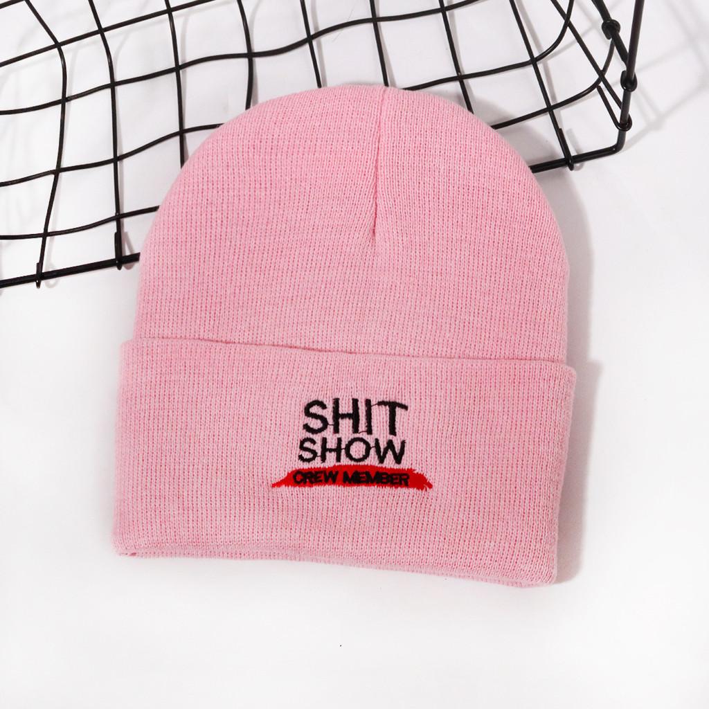 Hat With Knit Shit Show Letters Embroidered For Autumn Winter Warmth Fashion