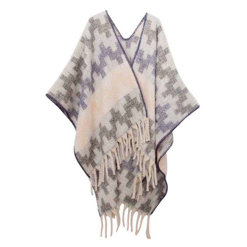 

2025 новый осенне-зимний круговой пряжи имитация мохера утолщенный жаккардовый шаль «Великая стена» 165x125+12cm