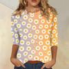 Women Casual Floral Print Round Neck Three Quarter Sleeve Top Lightweight Comfortable Fit Stylish Design Suitable for Everyday Wear