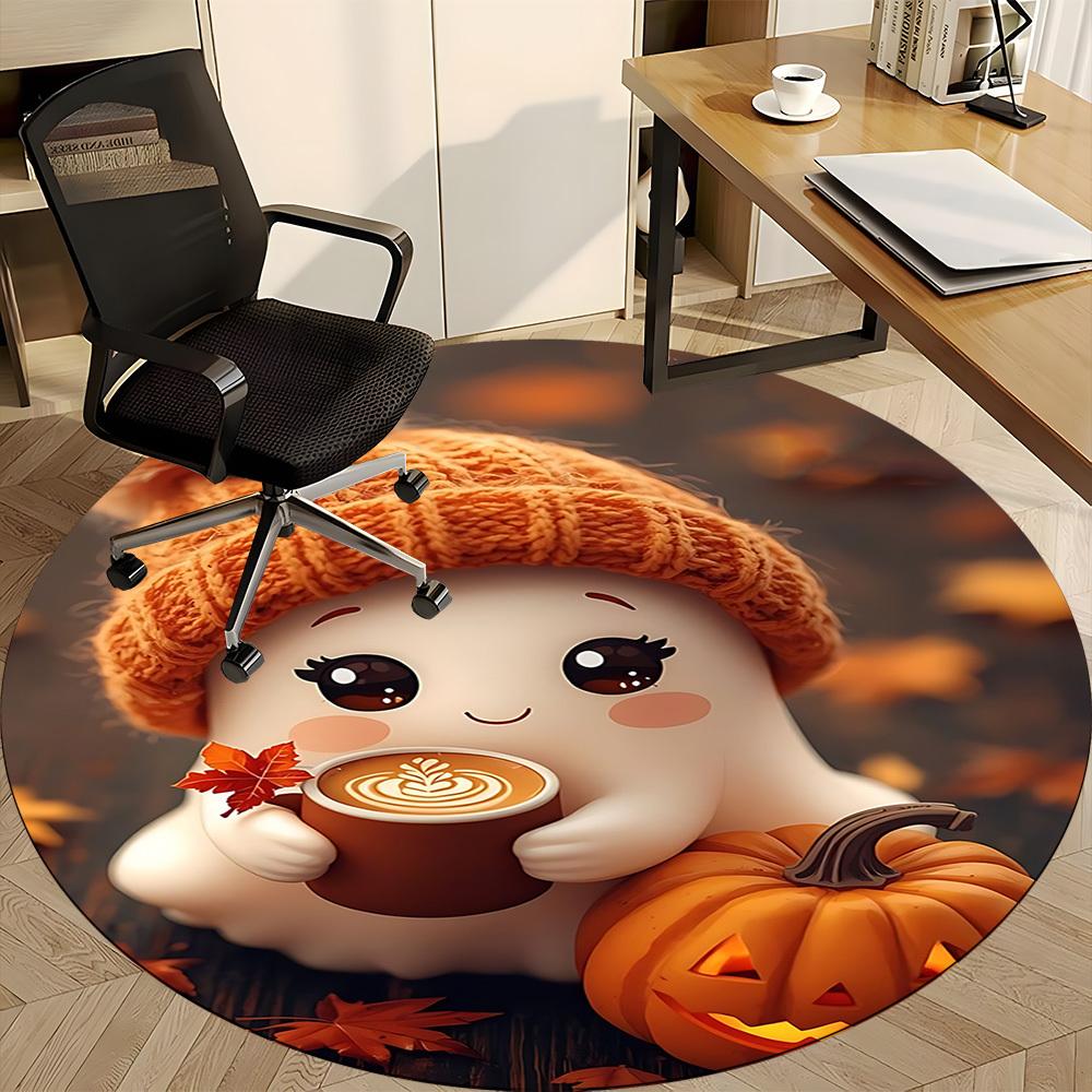 1PC Ghost Pumpkin Office Round Area Rug, Indoor Mat Suitable ForOffice, Under Office Chairs Bedroom Living Room Home Decor, Room Deco, D137