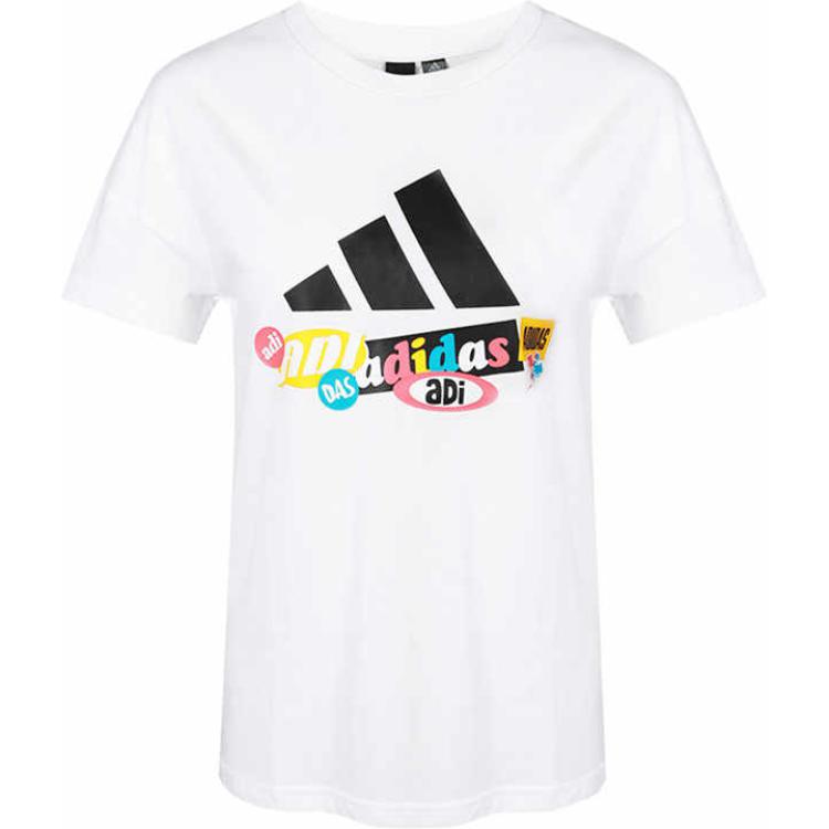 

Футболка Adidas Sports Lifestyle Series с круглым вырезом, удобным коротким рукавом и заниженной линией плеч, женская, белая GK8684 L