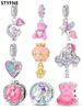 Charms Plata Copper Colors Cute Little Bear Baroque Clock Beads Pendant For Original Bracelet For Women Diy Jewelry Love Gift