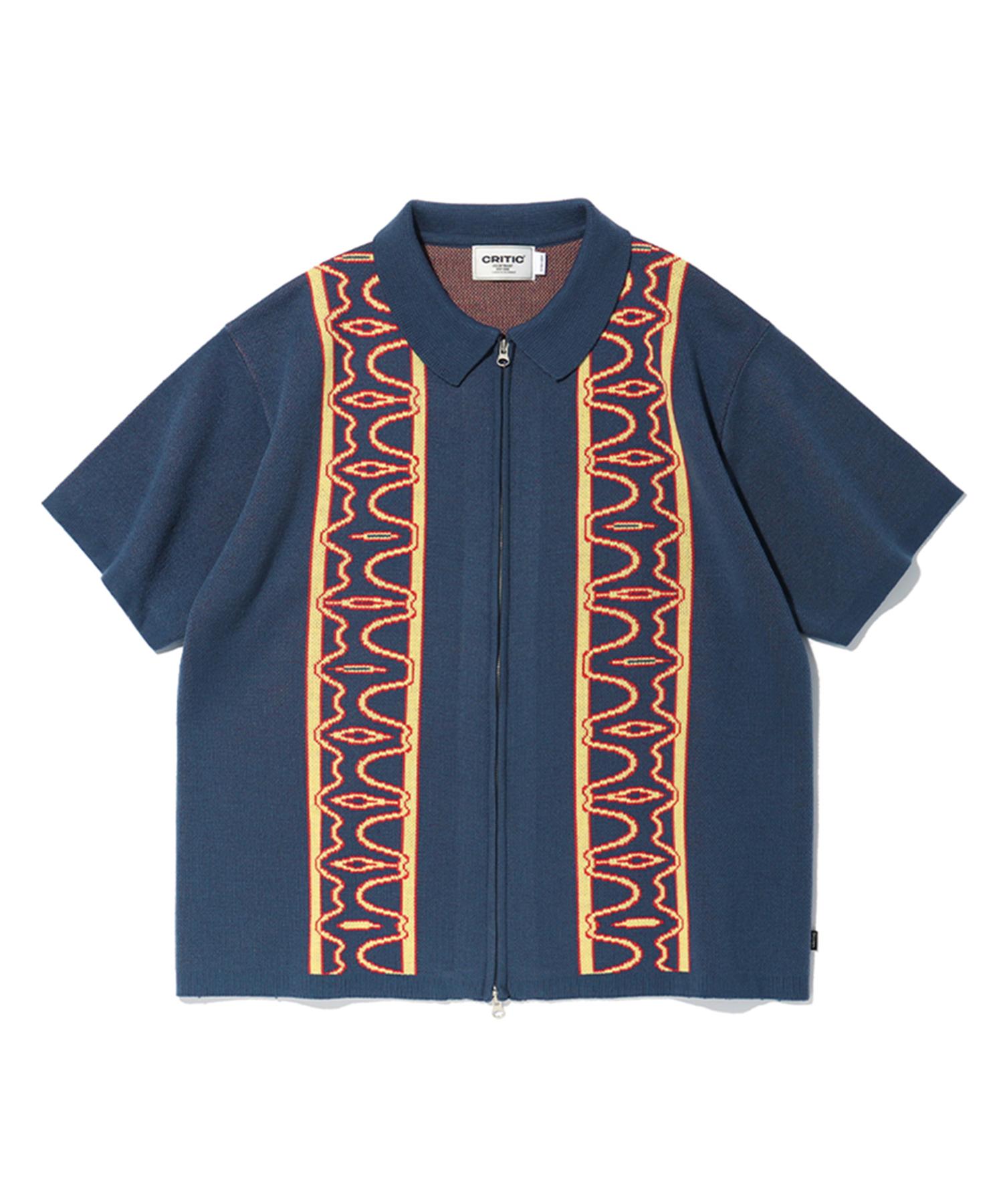 Critic Half Wormhole Knit Zip-Up Blue Blue/L