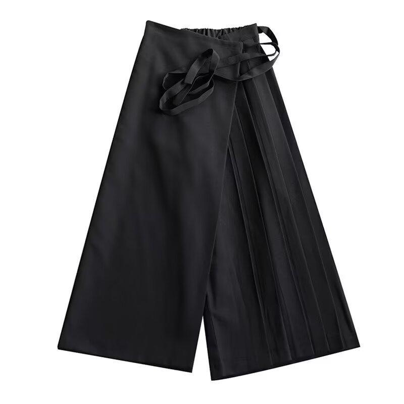 Yohji Yamamoto Pánské černé bojovnické kendo kalhoty-sukně – Rovný široký střih pro jaro a podzim