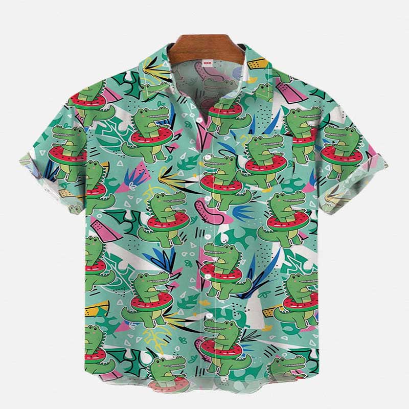 Men Mixed Fun Motif Loose Short Sleeve Shirts S