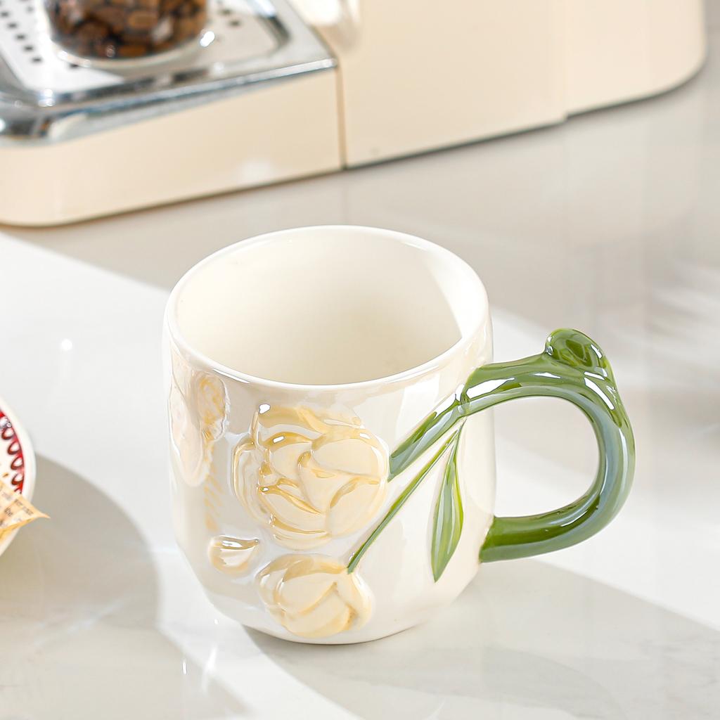 Ins Style Flowers Personalized Household Mug High value Ceramic Cute Office Breakfast Water Cup Girls Gift