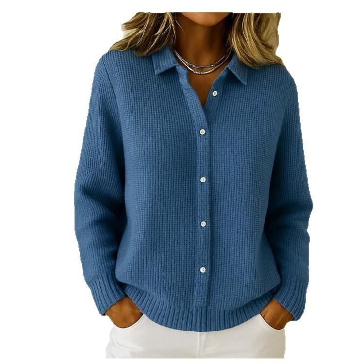 Light Blue Women's Knit Cardigan Casual Loose Open Front Sweater Long Sleeve Button Ribbed Hem