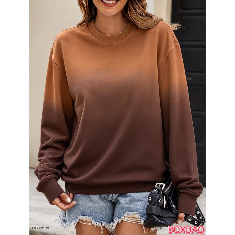 New Autumn And Winter Fashion Women's Long Sleeved Round Neck Casual Pullover 3D Gradient Color Loose Sports