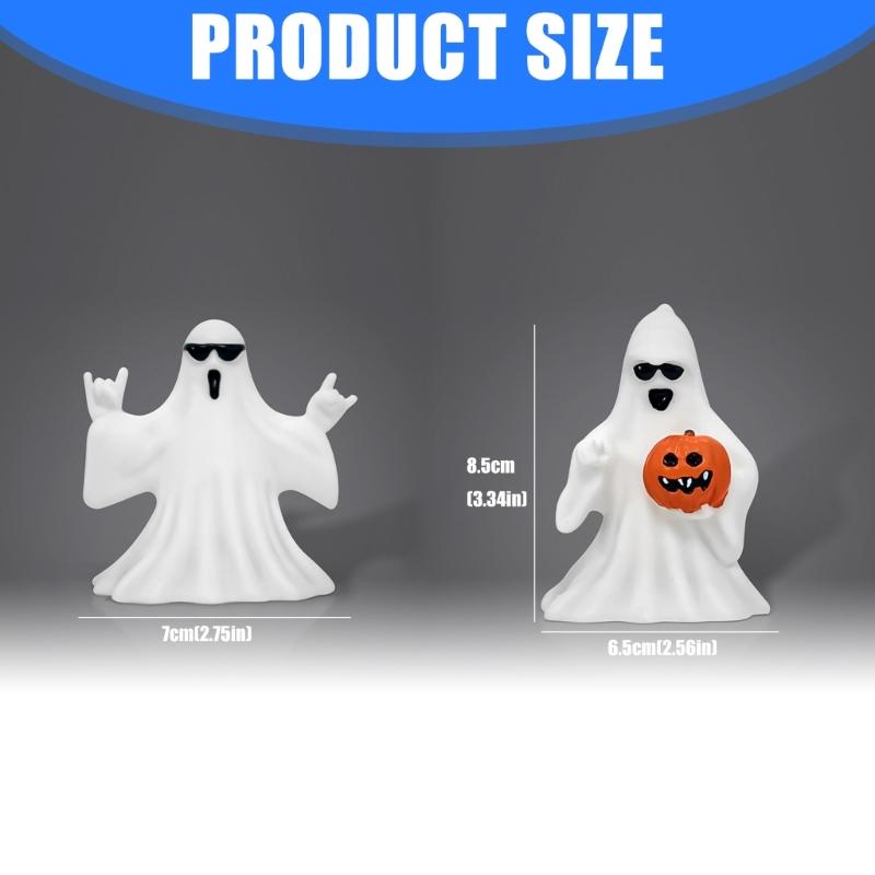 Funny Ghostly Miniature Statue With Sunglasses Pumpkin Collectible Ornament Halloween Home Office Desktop Shelf Decors