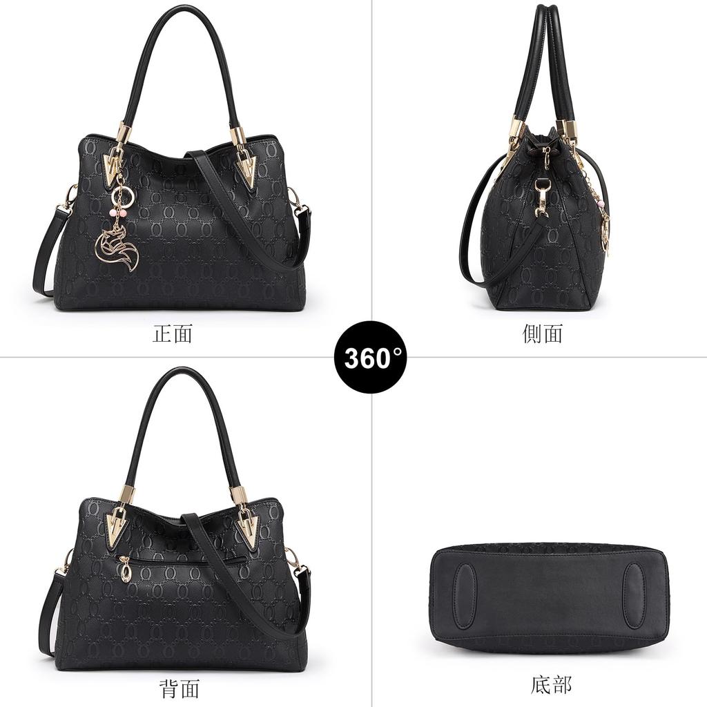 FOXLOVER Women's Large Capacity Split Leather Shoulder Bag with Top Handle, Fashion Tote (Black)