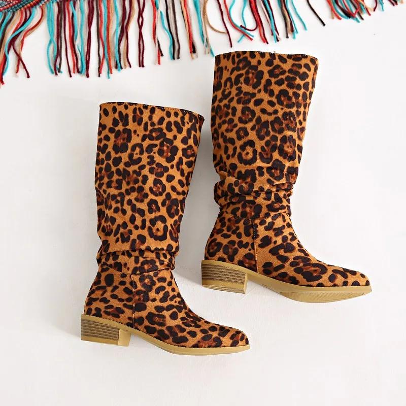 Fashion Ladies Shoes 2024 High Quality Slip-on Women's Boots Fashion Leopard Print Modern Boots Women New Plus Size Knee-High Boots