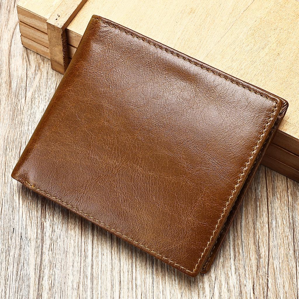 Genuine Leather Wallet Men's Premium Feeling Pure Cowhide Short Money Clip Multi-Card Leather Banknote Holder
