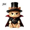 Trendy Desk Accessories Vintage Witch Cat Halloween Decoration, Small Wooden Unique Gift for Her Figurine Farmhouse Mantel, Bookshelf Table,