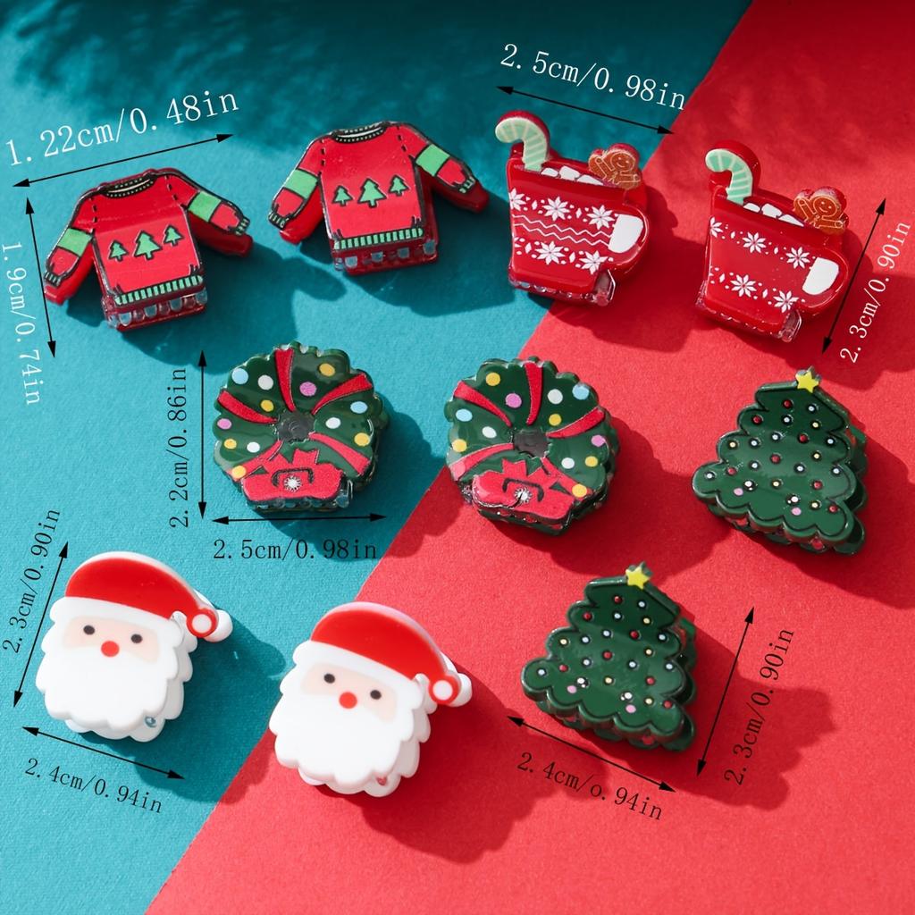5pcs Christmas Creative Mini Acrylic Hair Clips | Santa Claus & Christmas Tree Princess Head Bangs Clip, Decor Hair Pin