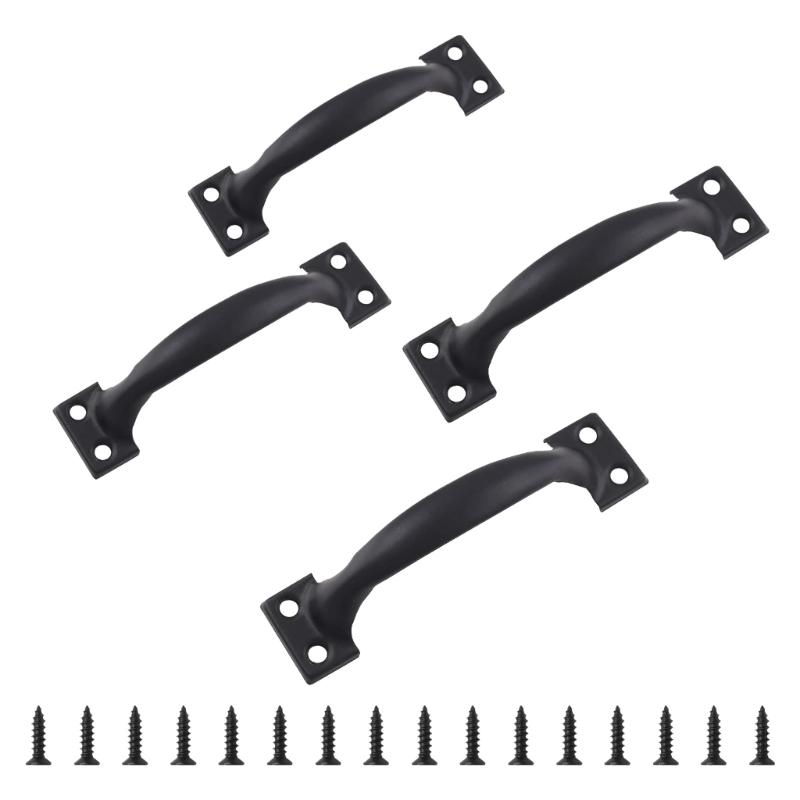 4pcs Arched Handles for Garage Door and Indoor Cabinets Metal Barn Door Pulls Easy Install Wood Fence Cupboard Handles