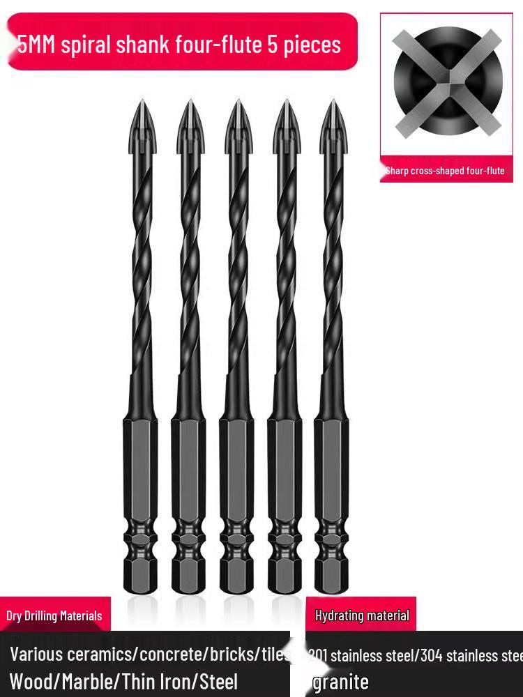 6mm All-In-One Tile and Concrete Drill Bit - Four-Flute Alloy Triangle for Glass and Cement