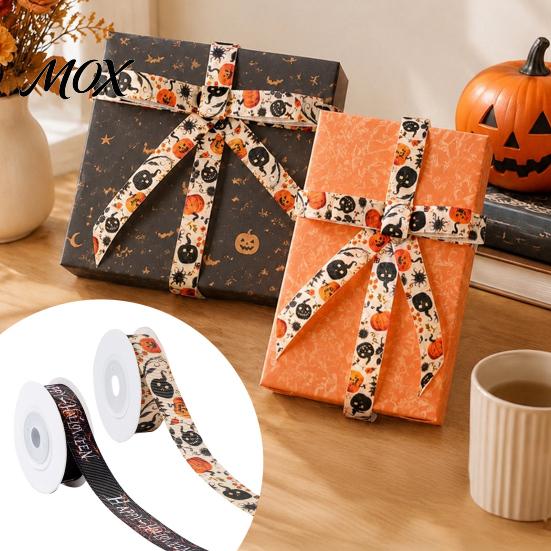 Festliches Dekoratives Stoffband Halloween-Band, 5 Yards 5/8" Kürbis Spinnennetz Aufdruck für Geschenkverpackung Verpackung, DIY Kranz Schleife Bastelarbeiten,