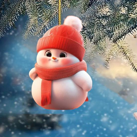 Christmas Ornament 2D Cartoon Snowman Shape Hanging Decoration with Lanyard Festive Atmosphere Christmas Decor