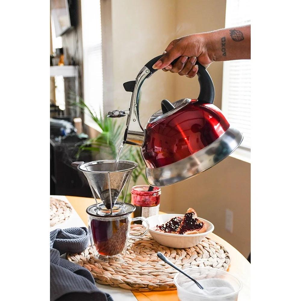 Stainless Steel Induction Compatible Kettle Whistling Pouring Handle Removable Lid Polished Finish 3L Tea Coffee Water Heating