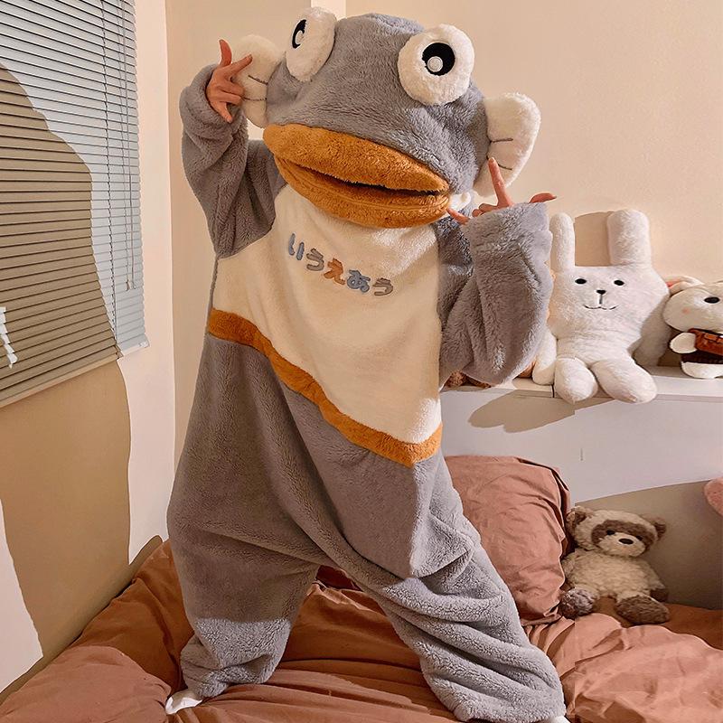 Damen Fleece-gefütterte Halloween-Pyjamas - Einteiler Cartoon-Kürbis-Design für Herbst/Winter Hauskleidung oder Outdoor-Bekleidung