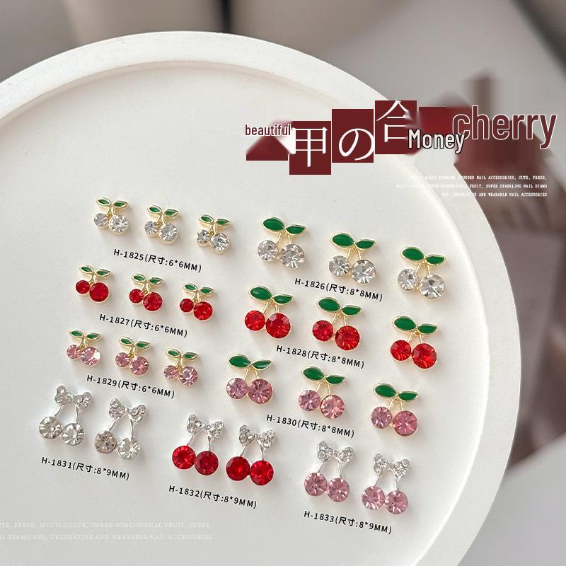 Net Celebrity 3D Cherry Nail Art Decorations: Alloy Rhinestones for 2025 New Year Style