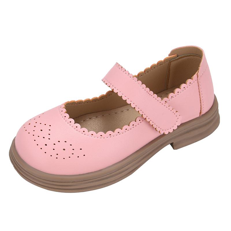 2024 New Soft Girls Casual Shoes Lace Solid Color Non-slip Kids Fashion Leather Shoes Non-slip Children Shallow Loafer Round-toe