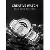 Fashion Men Irregular Tonneau Shape Quartz Watch Creative Rotating Dial Stainless Steel Bracelet Wristwatch