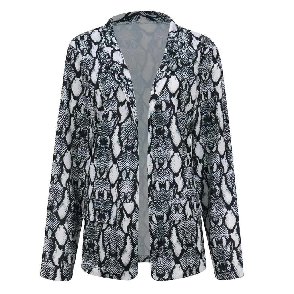 Jachetă de damă pentru costum cardigan cu buzunare slim, cu imprimeu leopard și șarpe