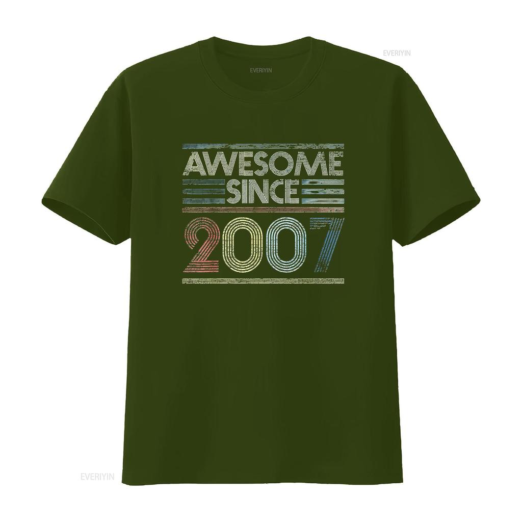 Womens Vintage 15Th Birthday s Awesome Since 2007 T Shirt Black 2XL vintage Washed Breathable Stylish Comfortable Unisex