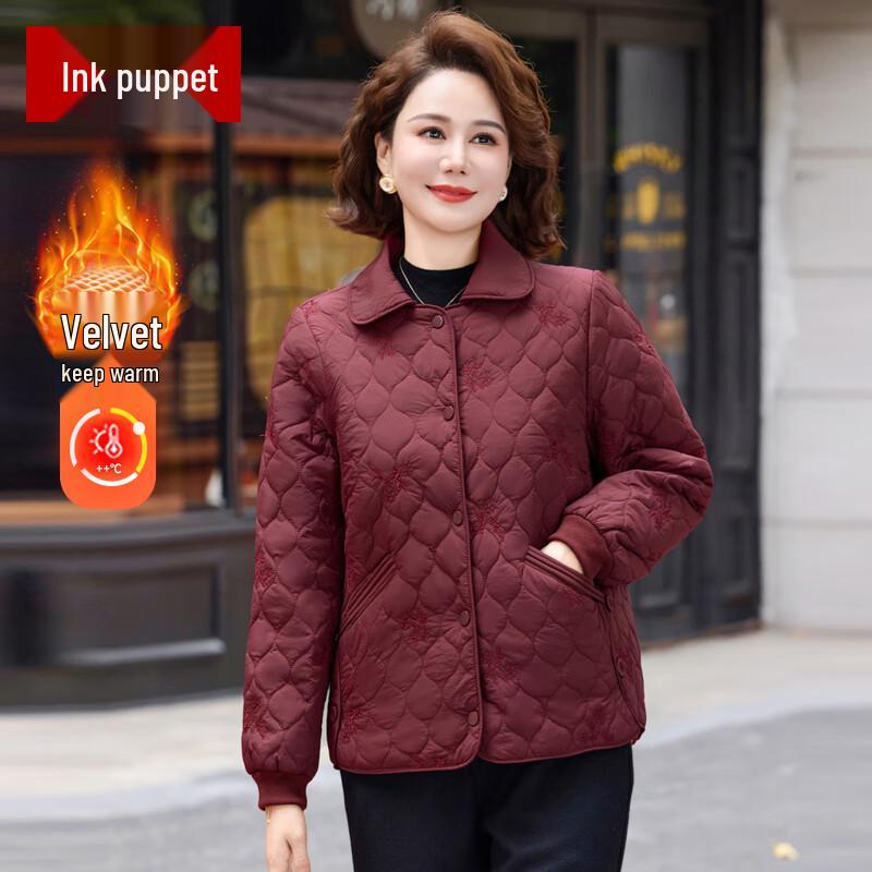 

Middle-Aged Women s Velvet-Lined Padded Short Jacket 4XL