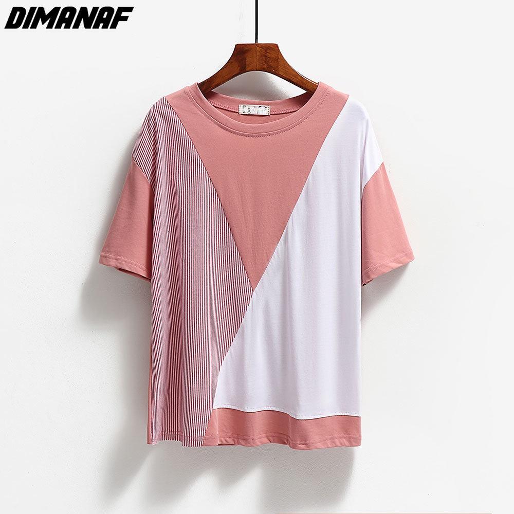 

DIMANAF 2023, новая летняя футболка, женская полосатая свободная повседневная футболка с круглым вырезом, синий, красный