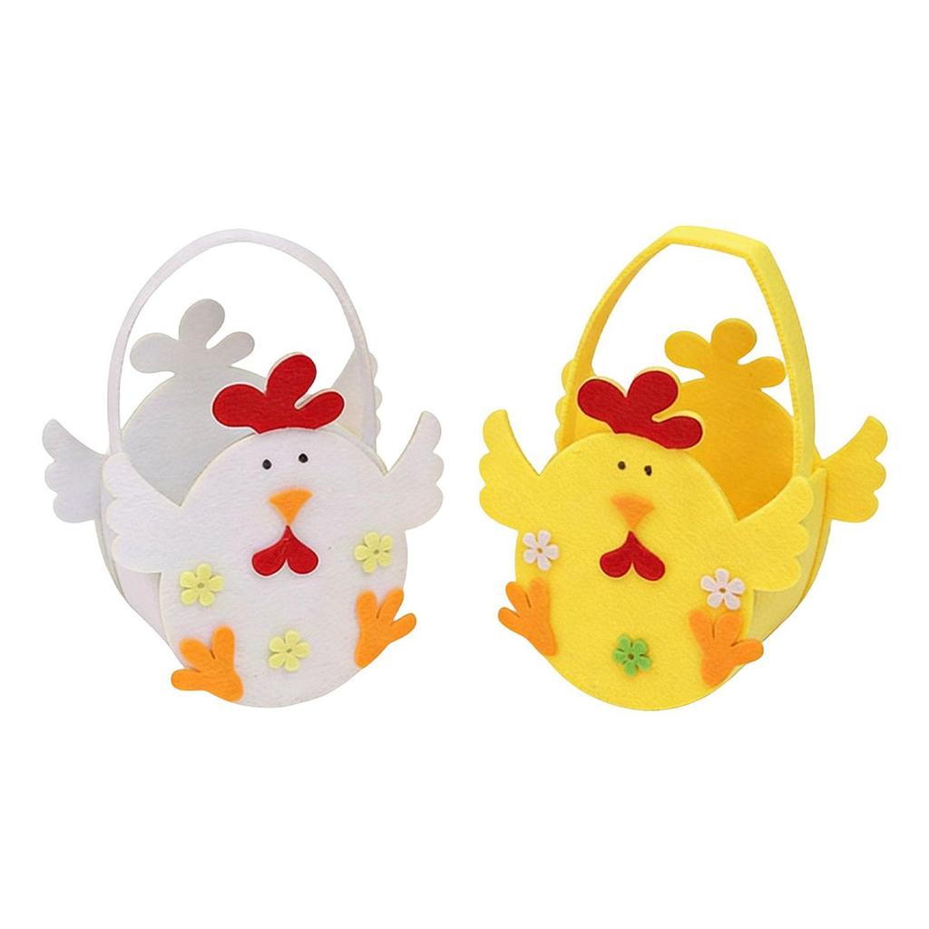 Felt Chicken Easter Basket Empty Organizer Candy Egg Bucket with Handle for Children Holiday Festival Toy Storage