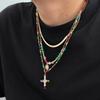 Colorful Crystal Necklace for Men, Trendy Hip-Hop Personality Cross Pendant Clavicle Chain for Men