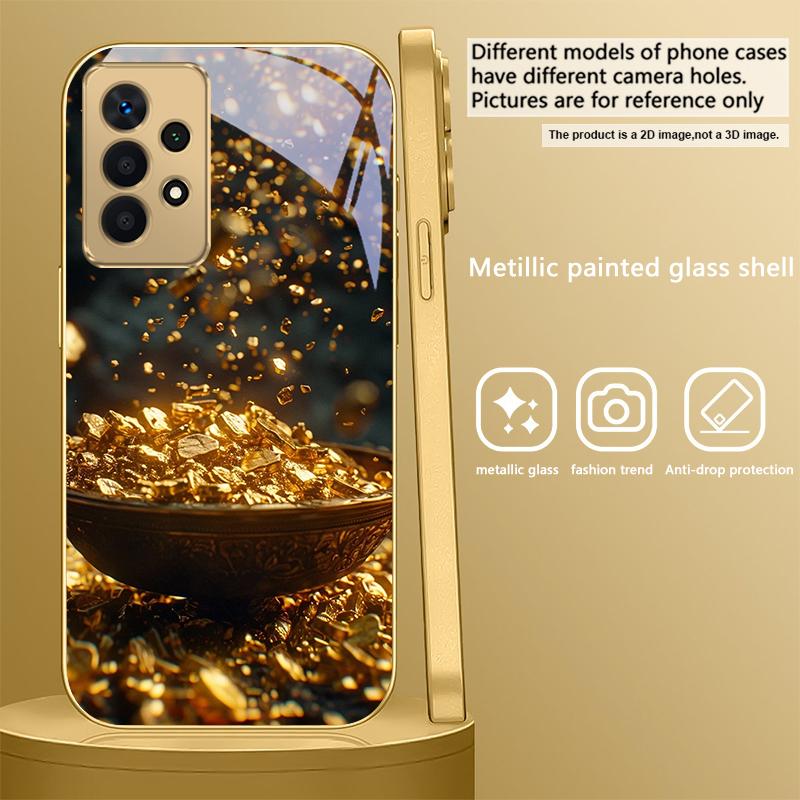 Large fragments of gold For Samsung A36 A35 A34 A33 A32 A31 A26 A25 A23 A22 A21s A73 A72 A71 A42 A56 13 Golden glass phone case