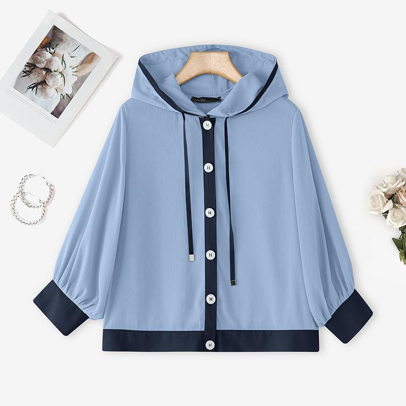 ZANZEA Women Casual See-Through Loose 3/4 Sleeve Hoodies Cover Up Blouse