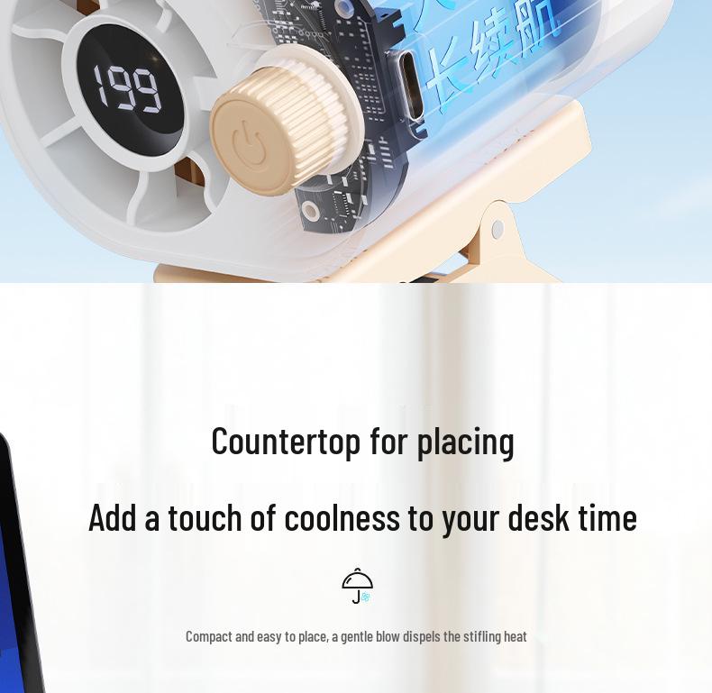 High-Speed Digital Display Clip Fan with Semiconductor Cooling and 100-Speed Settings