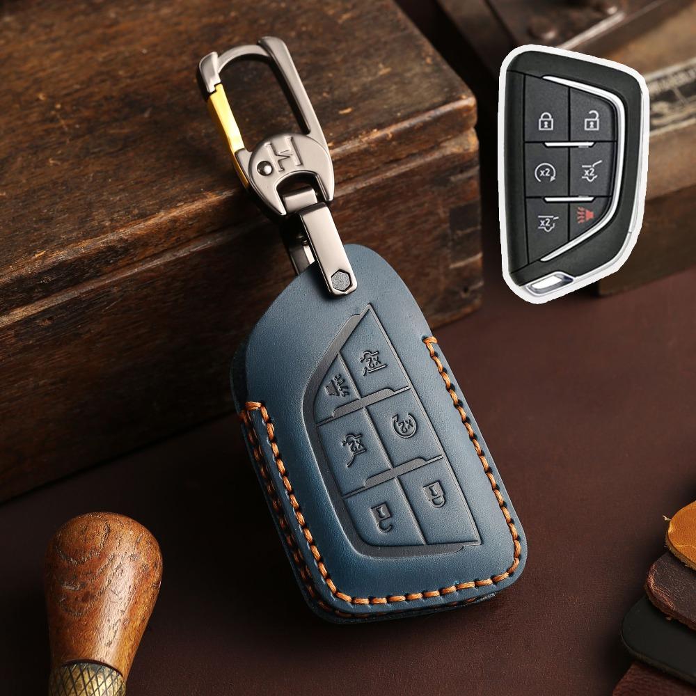 Handmade Genuine Leather Key Case Cover for New Cadillac CT5 CT4 Retro Car Key Fob Holder Protector