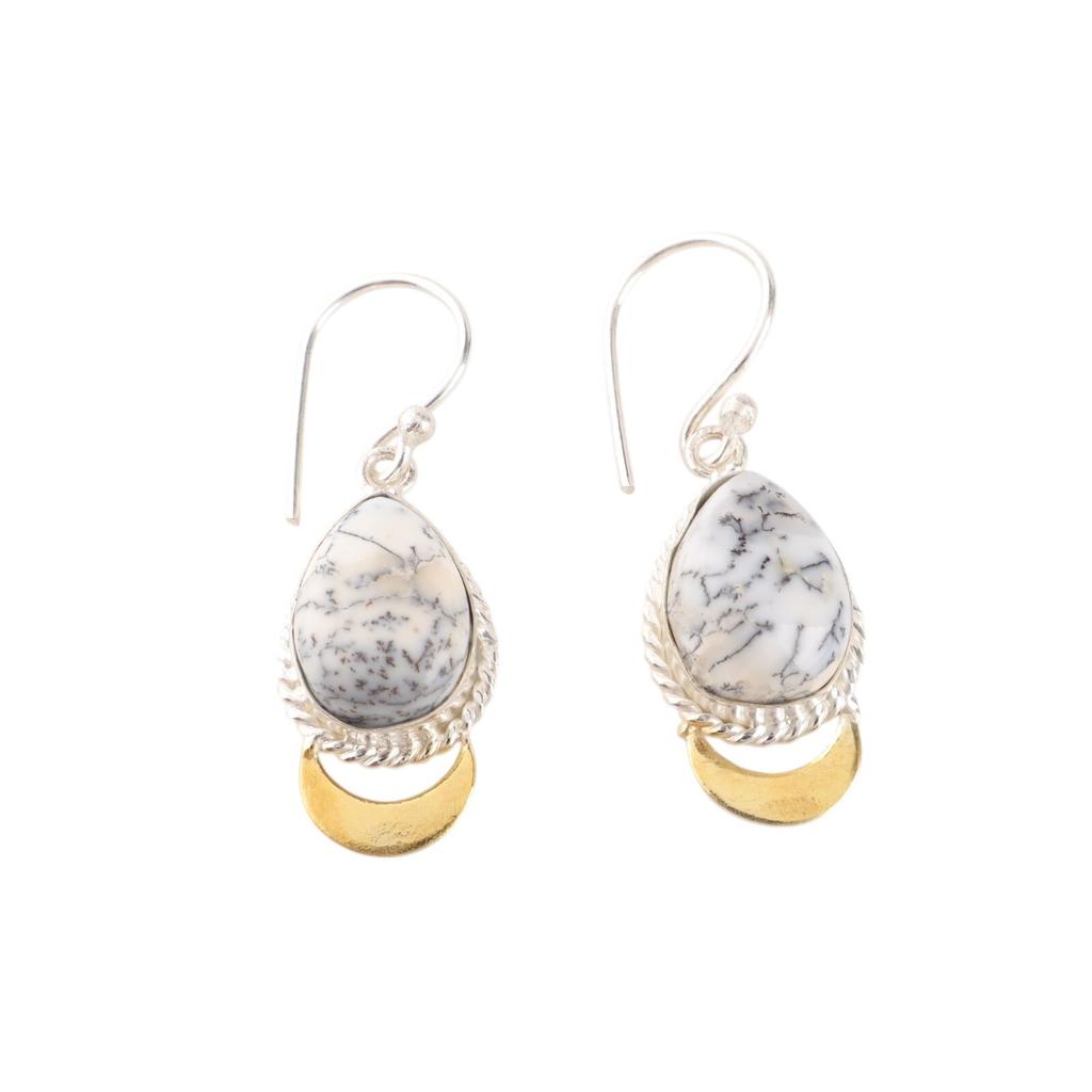 Dendritischer Opal Edelstein 925 Sterling Silber Schmuck Ohrringe 1,5" Jahrestagsgeschenk EE-162-25