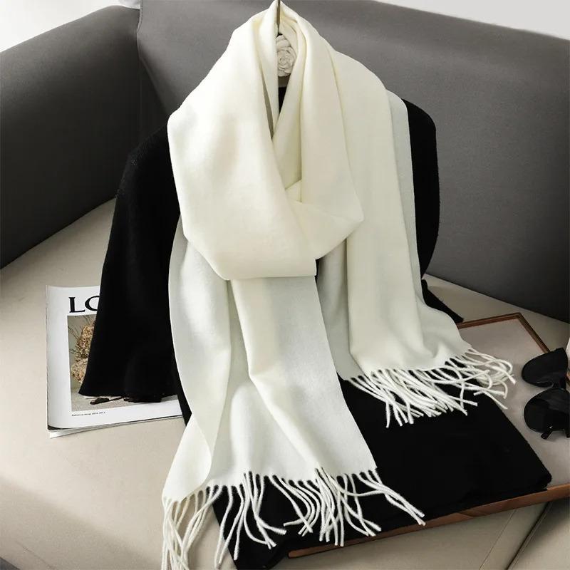Solid Women Winter Scarf Warm Thicken Cashmere Shawl Outdoor Fashion Luxury Tassels Pashmina Lady Wrap Windproof Scarves