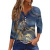 T-shirt da donna T-shirt stampata con bottoni manica a 3/4 Top regolare alla moda quotidiana per il fine settimana, basic con scollo a V
