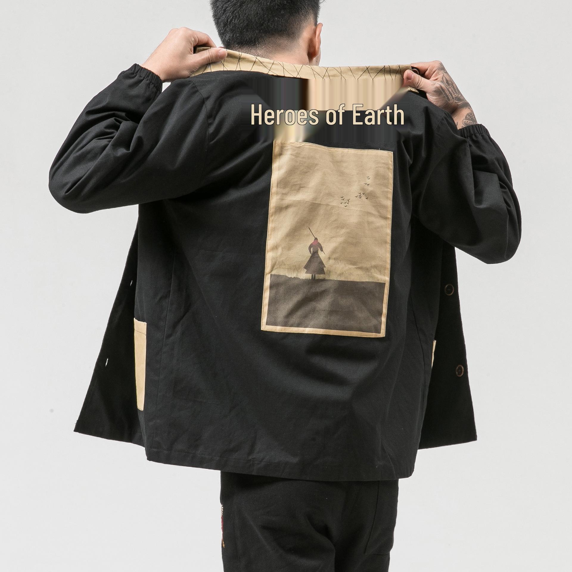 

Chinese Style Men s Retro Trench Coat - Autumn/Winter 2018, Plus Size, Fashion Print Casual Jacket 4XL чёрный