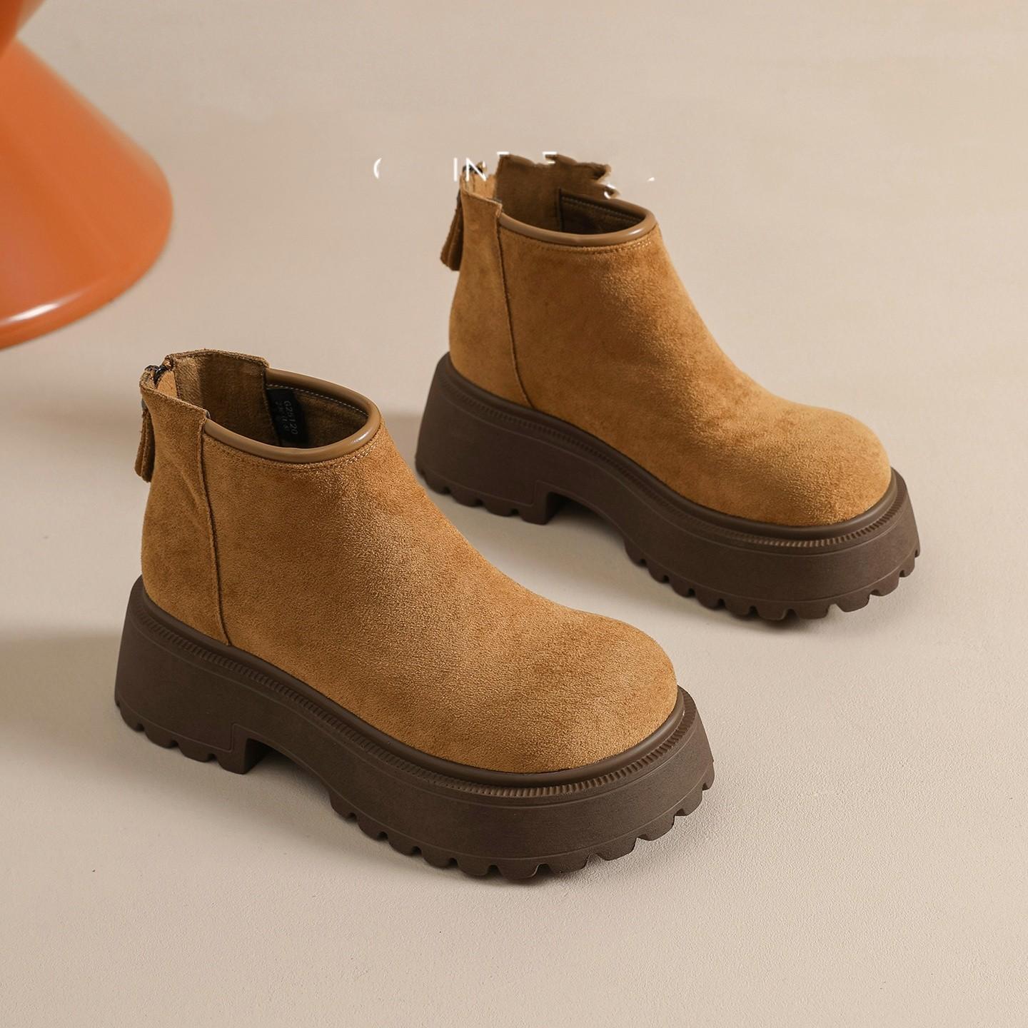 

Cowhide version Martin boots women s autumn new versatile fashion thick sole heightening retro fashion light lazy shoes 40 светло-коричневого