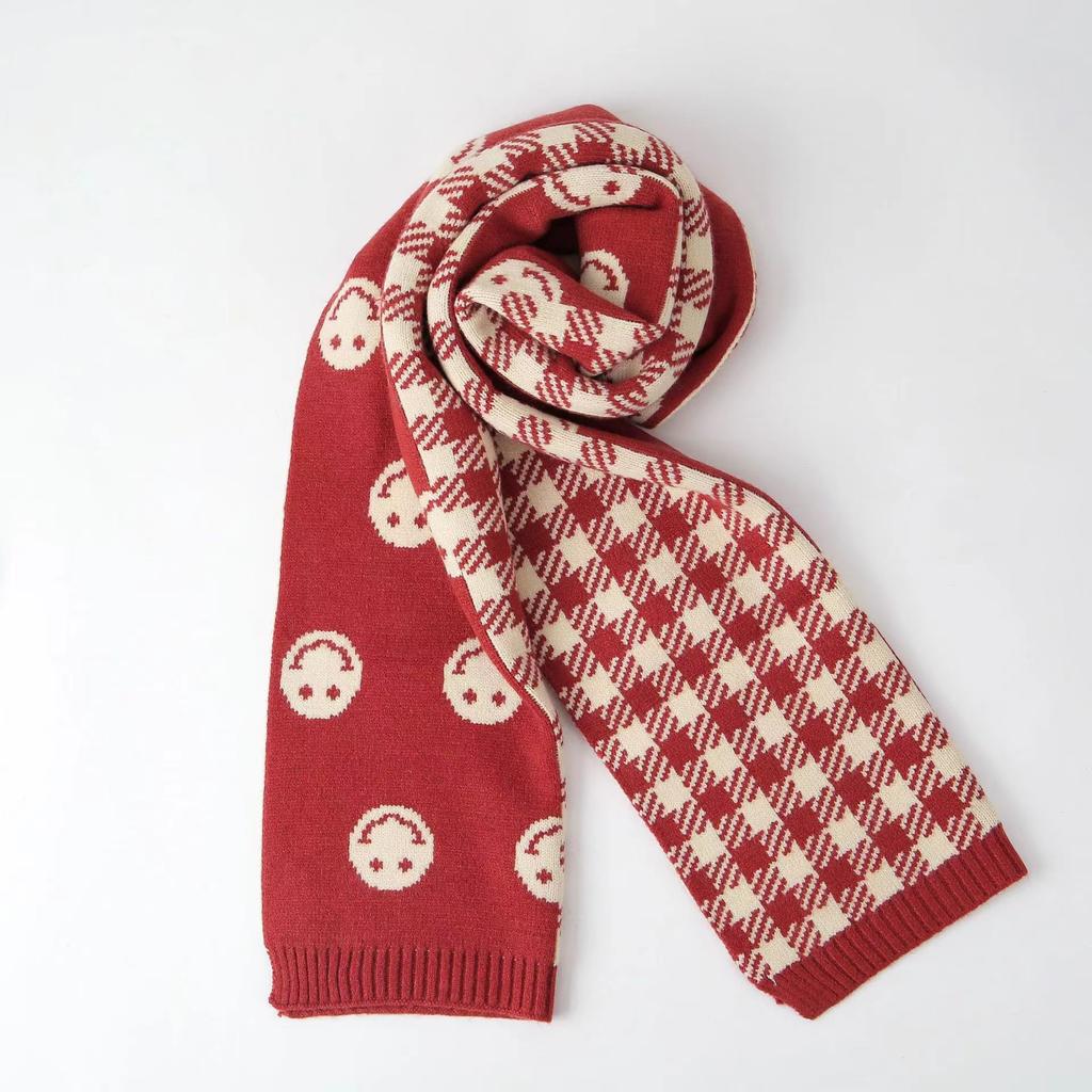 Smiley plaid knitted scarf women's winter new warm versatile thick wool scarf
