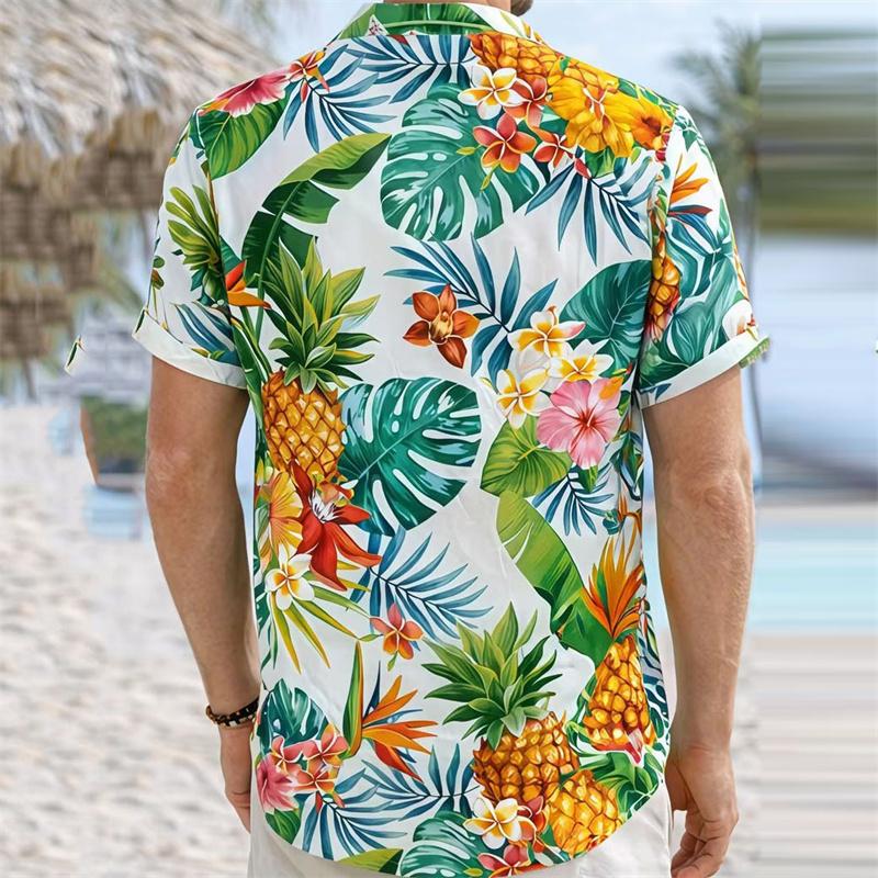 2026 New Fashion Pineapple Print Shirt Men's Summer Shirts Short-Sleeve Shirts for Vacation and Travel