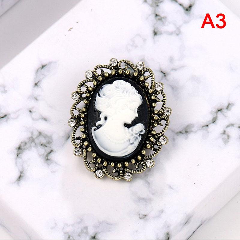 Vintage Gothic Style Head Statue Cameo Brooch Rhinestone Brooch For Women