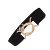 Elastic Black Chic Waist Belt For Women With Gold Round Buckle For Dresses Stylish