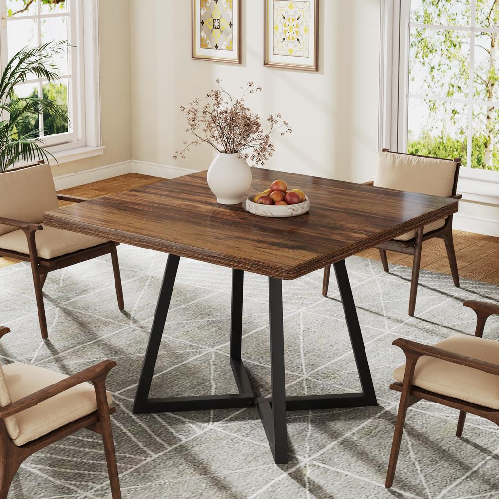 Tribesigns Square Dining Table, 31.5 Inch (80 Cm) Industrial Dining Table with Metal Base, Kitchen Table for Dining Room